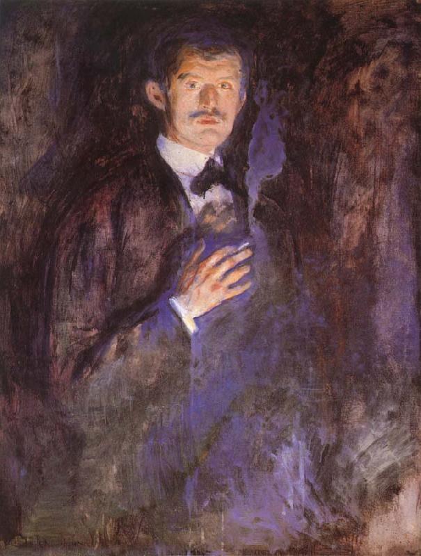 Edvard Munch Holding a cigarette of Self-Portrait oil painting image
